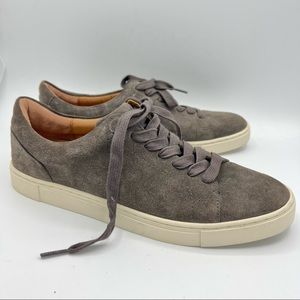 Frye Ivy Low Lace Frye Suede Leather Sneakers SZ 9.5 Taupe Gray